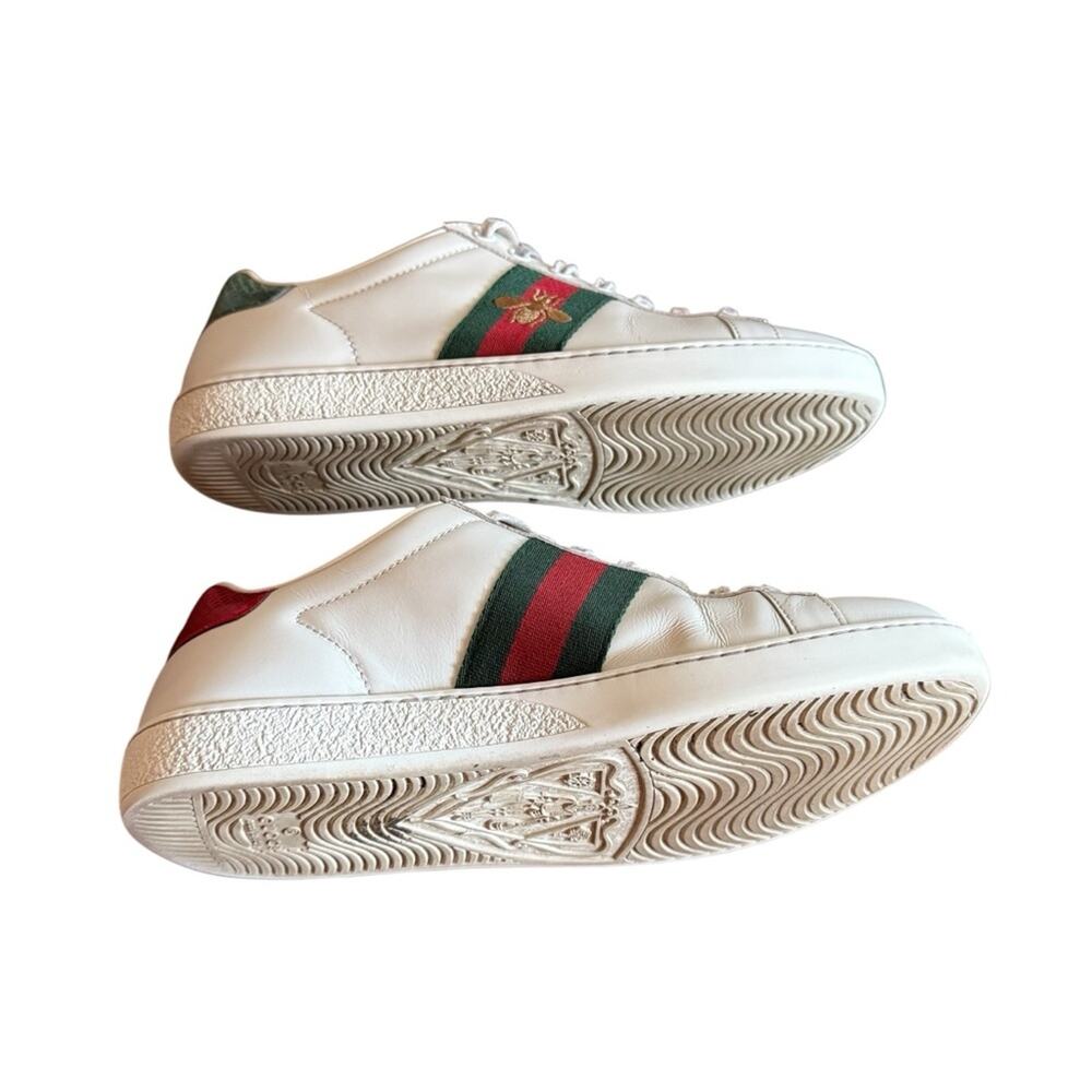 Gucci Ace White Leather Bee Embroidered Web Stripe Sneakers Low Top EU 38 US 8 - Picture 8 of 11